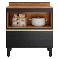 Balcão De Cozinha Proença 80cm 1 Porta E 1 Gaveta Nogueira Touch-carbono Prime Tx Com Tampo Mdf - Demartêz - 2