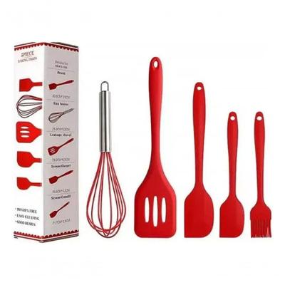 Kit Utensilios De Cozinha Silicone Espatula Fue Vermelho