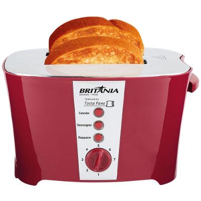 Torradeira Tosta Pane com 7 Níveis de Tostagem e Funções Descongelar e Reaquecer Vermelho Britânia
