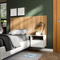 Cabeceira Box Solteiro Cross - Efeito Ripado 3d Com Mesa Suspensa Freijó - Movelove - 1