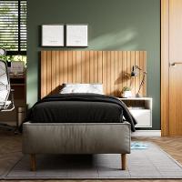 Cabeceira Box Solteiro Cross - Efeito Ripado 3d Com Mesa Suspensa Freijó - Movelove - 2