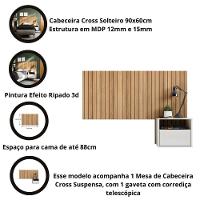 Cabeceira Box Solteiro Cross - Efeito Ripado 3d Com Mesa Suspensa Freijó - Movelove - 3