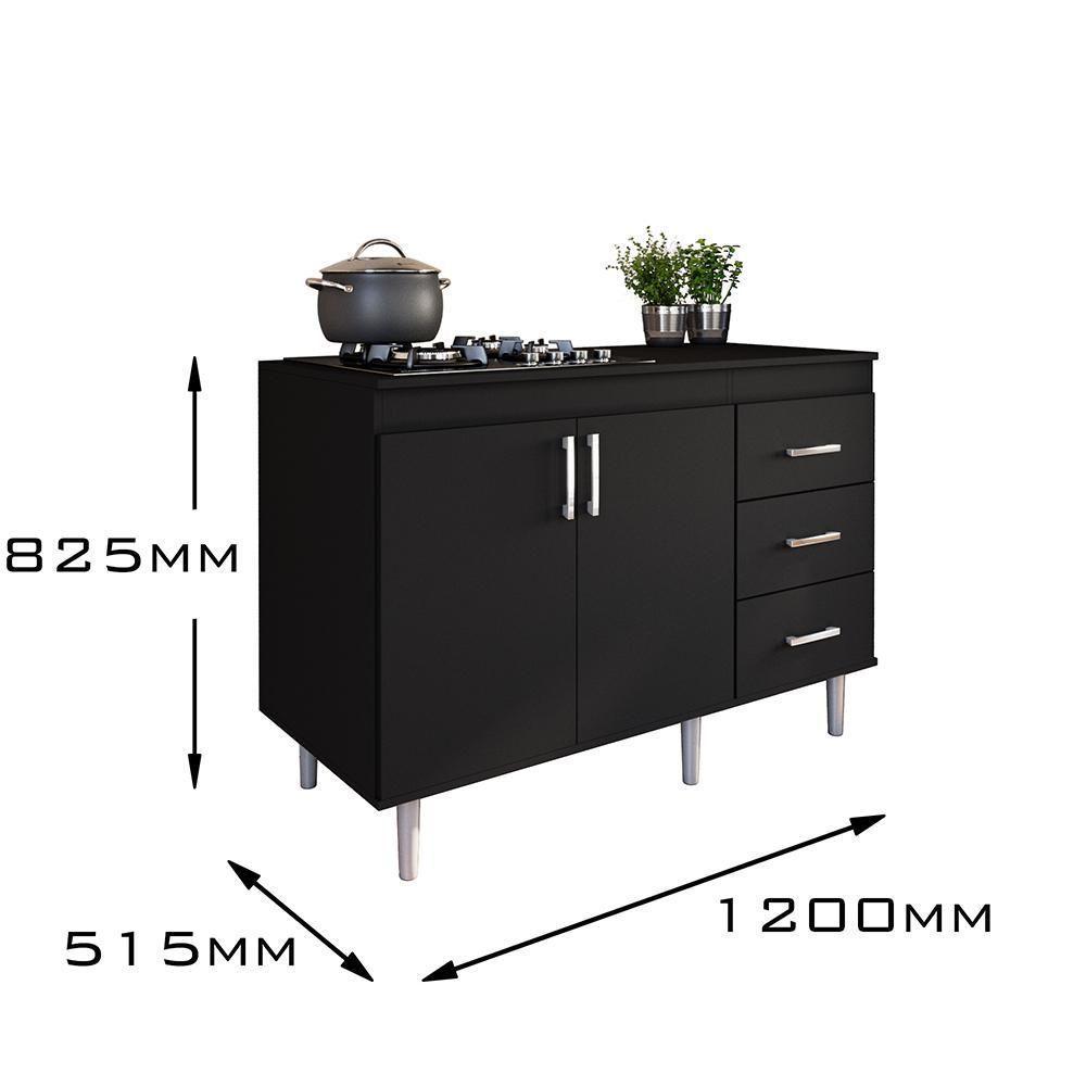 Balcão Em Mdp Para Cooktop 1,20m 5 Bocas 2 Portas E 3 Gavetas Turim Preto Preto - 2
