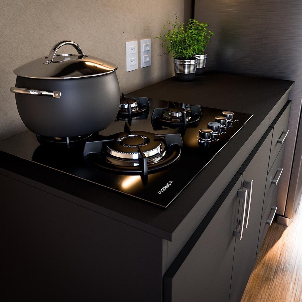 Balcão Em Mdp Para Cooktop 1,20m 5 Bocas 2 Portas E 3 Gavetas Turim Preto Preto - 5