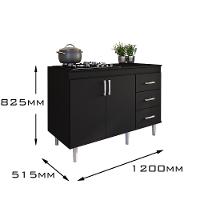 Balcão Em Mdp Para Cooktop 1,20m 5 Bocas 2 Portas E 3 Gavetas Turim Preto Preto - 2