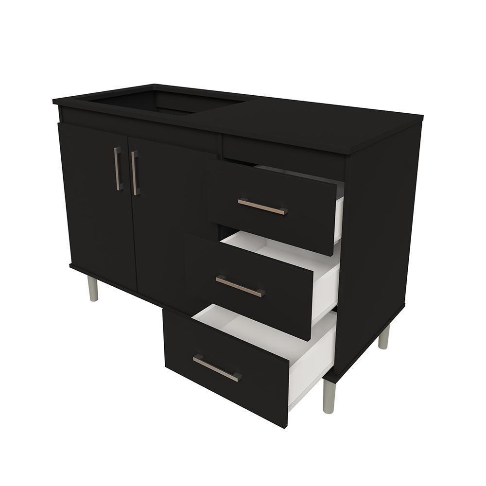 Kit Bancada Ilha Para Cozinha + Balcão Para Cooktop 1,20m 5 Bocas 2 Portas E 3 Gavetas Turim Preto Preto - 2