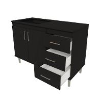 Kit Bancada Ilha Para Cozinha + Balcão Para Cooktop 1,20m 5 Bocas 2 Portas E 3 Gavetas Turim Preto Preto - 2