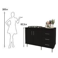 Kit Bancada Ilha Para Cozinha + Balcão Para Cooktop 1,20m 5 Bocas 2 Portas E 3 Gavetas Turim Preto Preto - 4