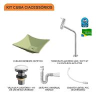 Kit Cuba L30 Com Torneira Link 1062 Metal + Válvula Click 1 1/2'' (4,0cm) + Sifão Pvc + Flexível Verde Acqua - 10