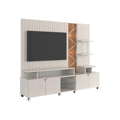 Home Cross Frisado - Mdp-mdf Divisória E Prateleira De Vidro Led Embutidas Off White-jequitiba - Lukaliam Móveis Off White-jequitiba