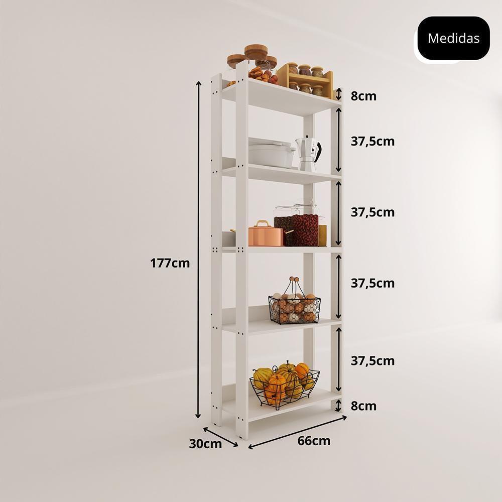 Armario Multiuso Organizador Para Cozinha Com Prateleiras Branco Branco - 5