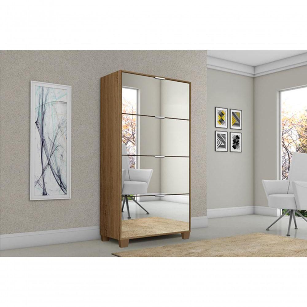 Sapateira Pequim Com Espelho 4 Portas Com Pés De Madeira - Ferrara Madeirado Rede Móveis - 4