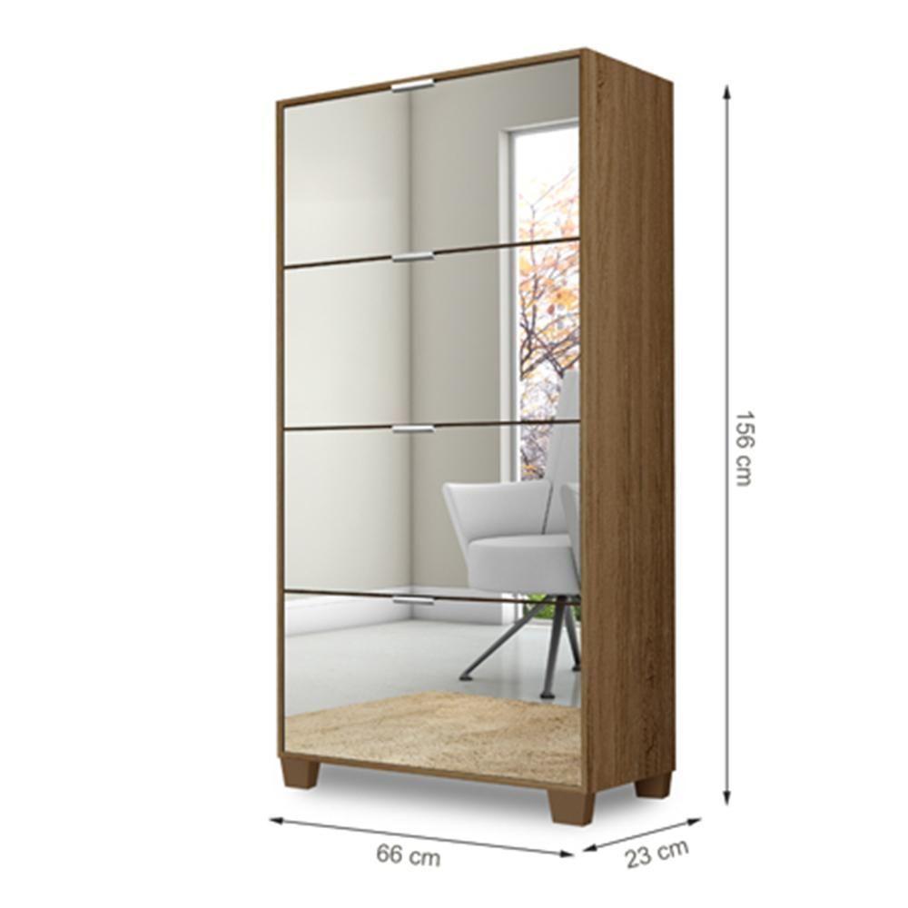 Sapateira Pequim Com Espelho 4 Portas Com Pés De Madeira - Ferrara Madeirado Rede Móveis - 5