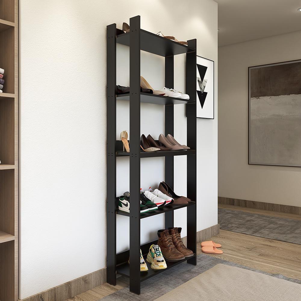 Sapateira Multiuso Para Calçados 5 Andares Organizador Mdp 15mm Preto Preto - 1