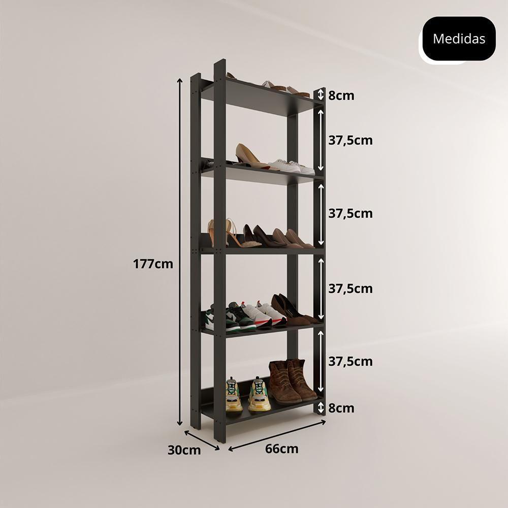 Sapateira Multiuso Para Calçados 5 Andares Organizador Mdp 15mm Preto Preto - 5
