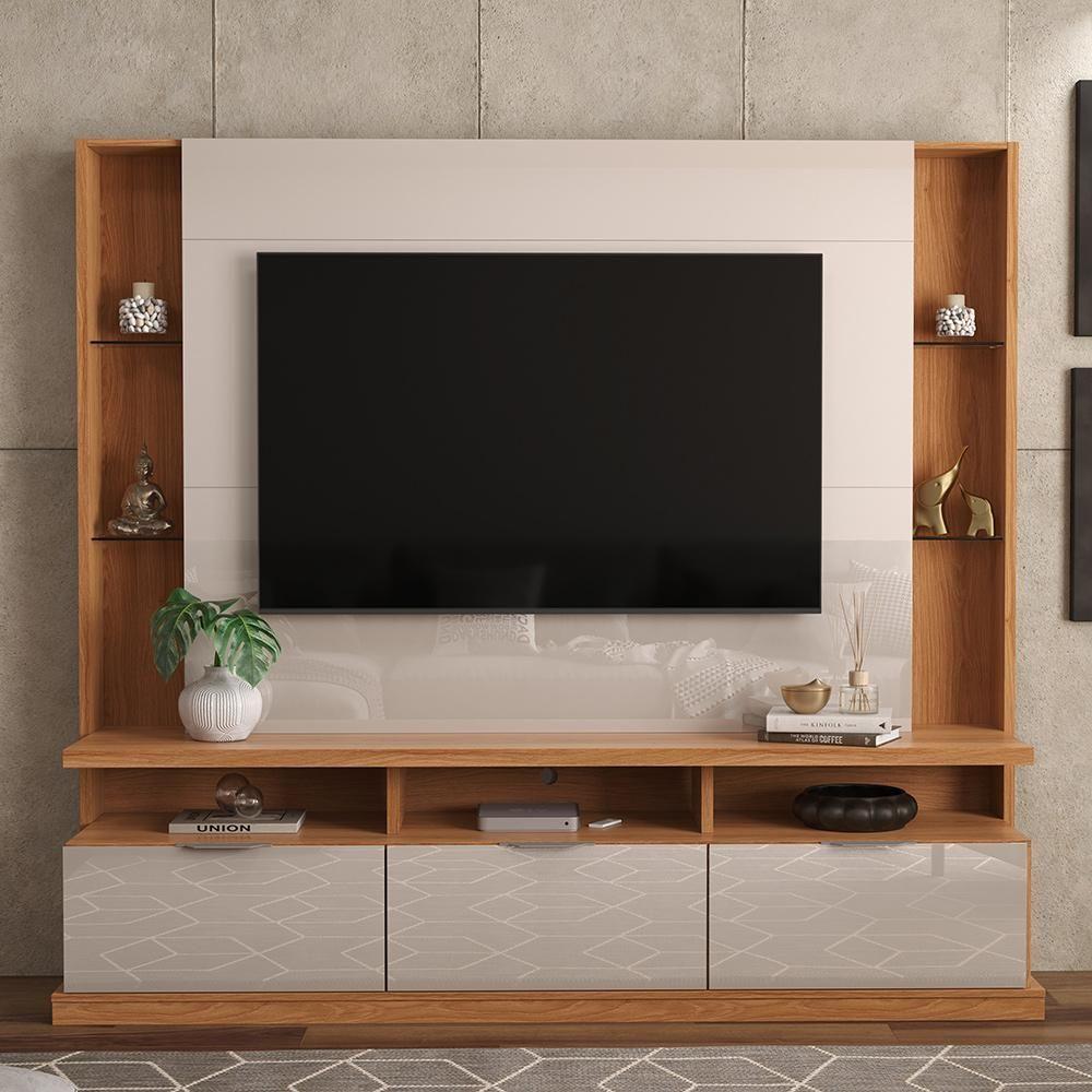 Estante Home Para Tv Até 70 3 Portas Lukaliam Móveis Bilbao Jequitiba-off White Perolizado Jequitiba-off White Perolizado - 1