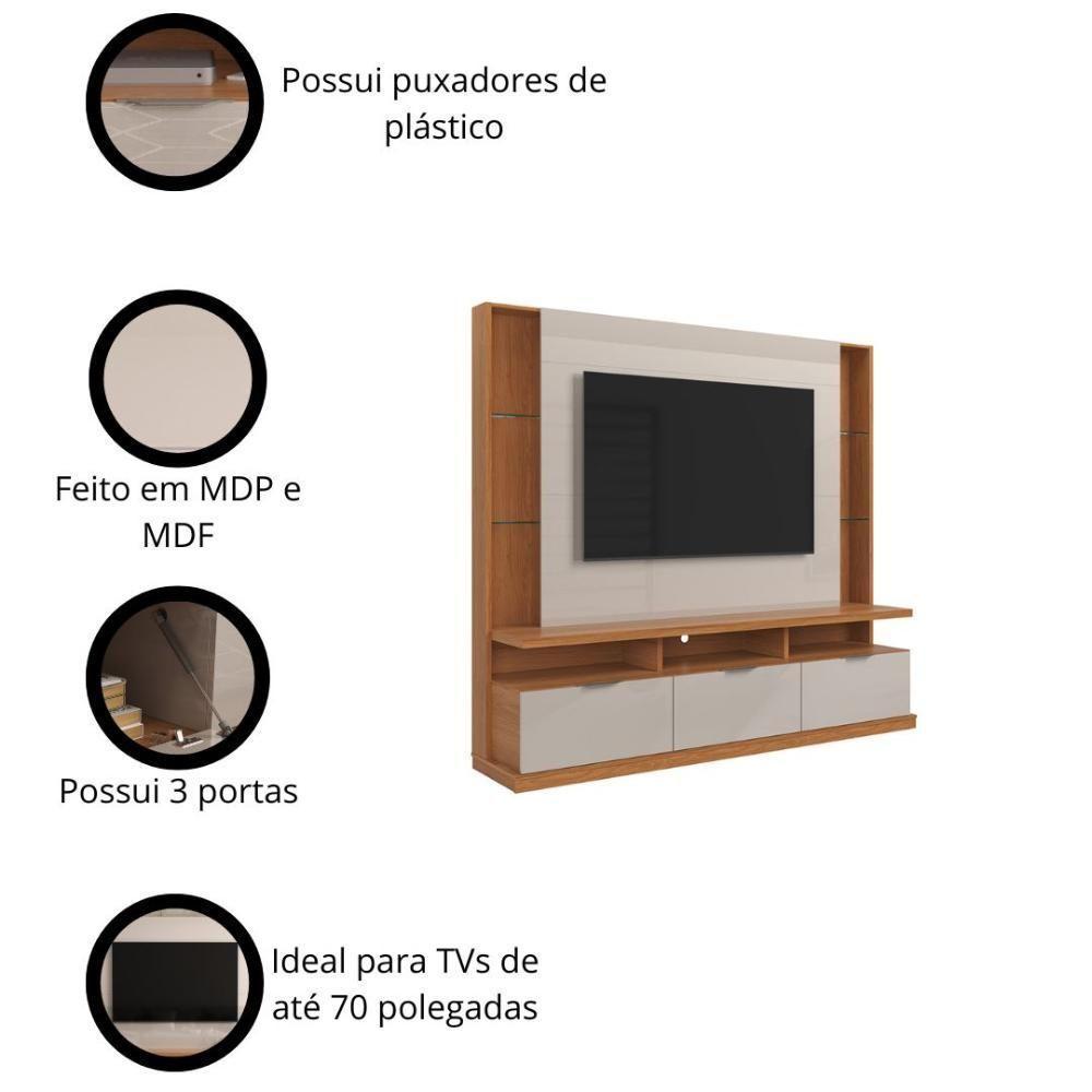 Estante Home Para Tv Até 70 3 Portas Lukaliam Móveis Bilbao Jequitiba-off White Perolizado Jequitiba-off White Perolizado - 3