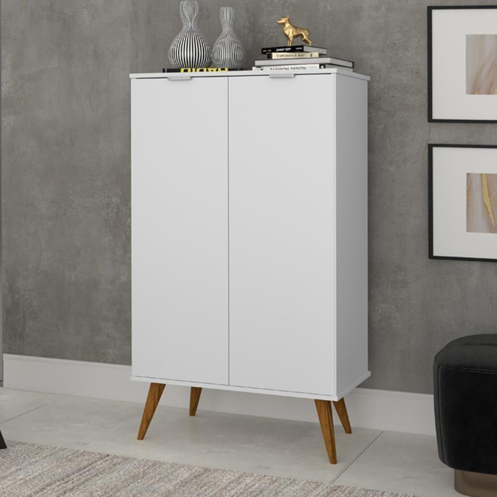 Sapateira Lisboa Multiuso Sofisticado Com Pés Retro Em Madeira - Branco Rede Móveis - 1