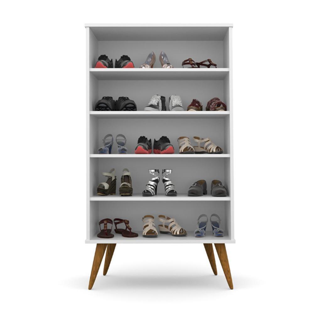 Sapateira Lisboa Multiuso Sofisticado Com Pés Retro Em Madeira - Branco Rede Móveis - 3