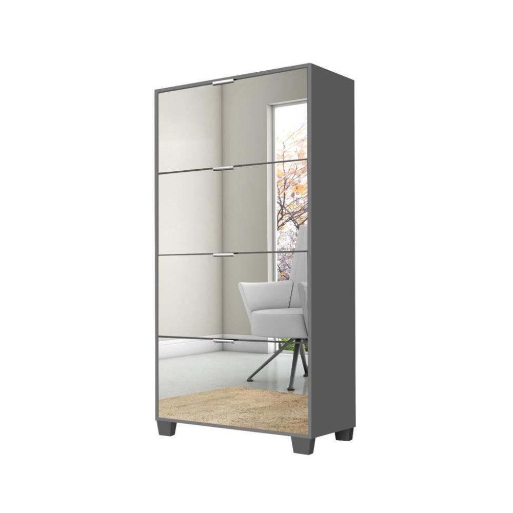 Sapateira Armário Multiuso Pequim - Mdp 4 Gavetas Com Espelhos Cinza - Rede Móveis - 1