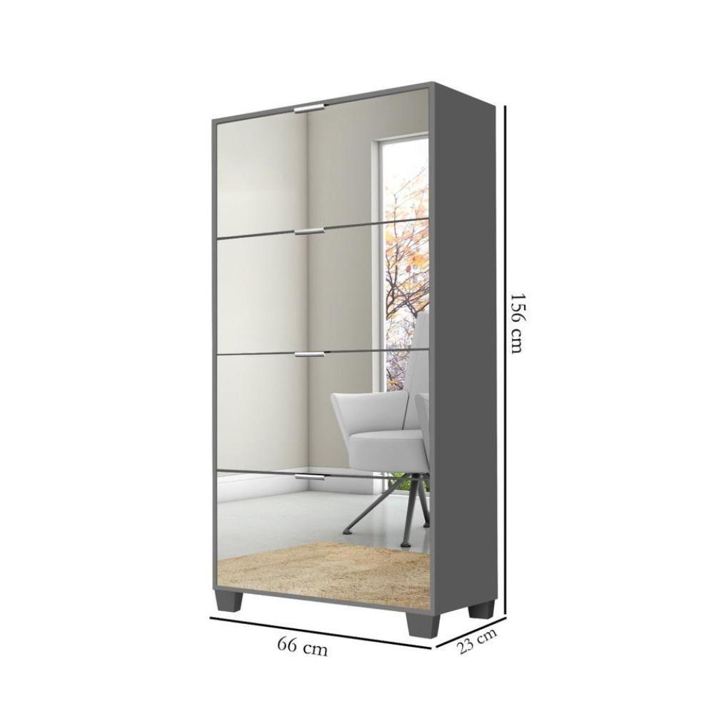 Sapateira Armário Multiuso Pequim - Mdp 4 Gavetas Com Espelhos Cinza - Rede Móveis - 3