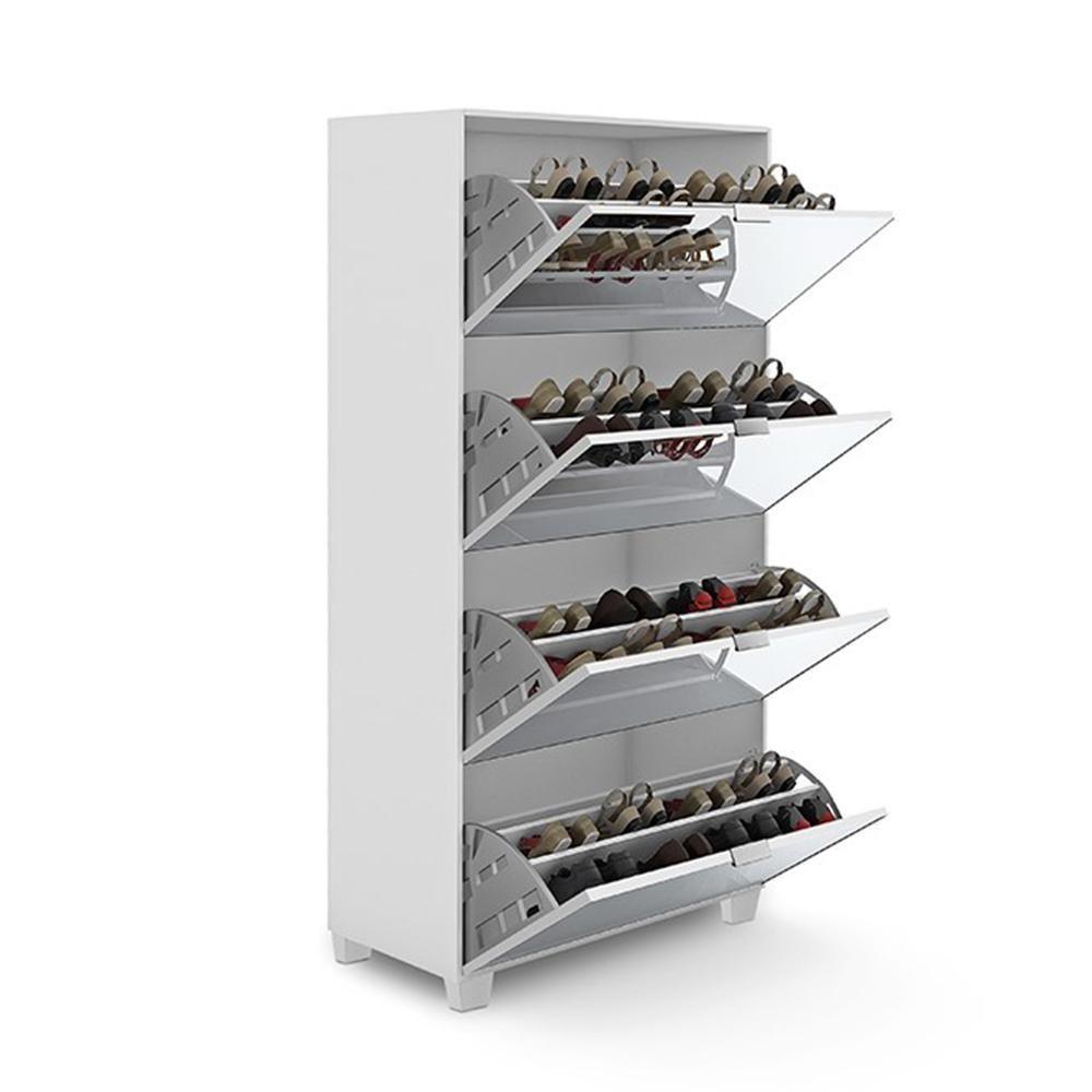 Sapateira Armário Multiuso Pequim - Mdp 4 Gavetas Com Espelhos Cinza - Rede Móveis - 4