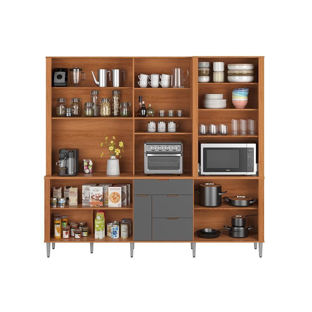 Cozinha Compacta Astra - 2,40m 10 Portas E 4 Gavetas - Lukaliam Móveis Jequitiba-grafite Jequitiba-grafite - 2