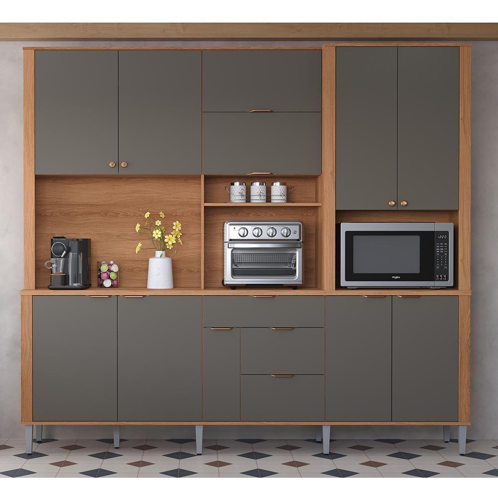 Cozinha Compacta Astra - 2,40m 10 Portas E 4 Gavetas - Lukaliam Móveis Jequitiba-grafite Jequitiba-grafite - 3