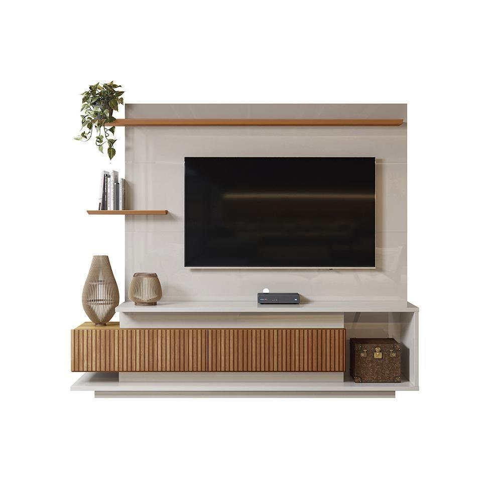 Estante Home Para Tv Até 65 Polegadas Com 2 Portas Efeito Ripado 3d Off White Perolizado-jequitiba Off White Perolizado-jequitiba - 4