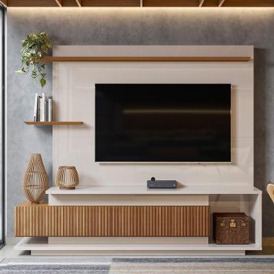 Estante Home Para Tv Até 65 Polegadas Com 2 Portas Efeito Ripado 3d Off White Perolizado-jequitiba Off White Perolizado-jequitiba