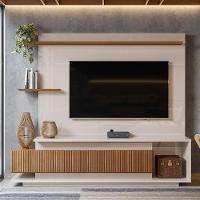 Estante Home Para Tv Até 65 Polegadas Com 2 Portas Efeito Ripado 3d Off White Perolizado-jequitiba Off White Perolizado-jequitiba - 1