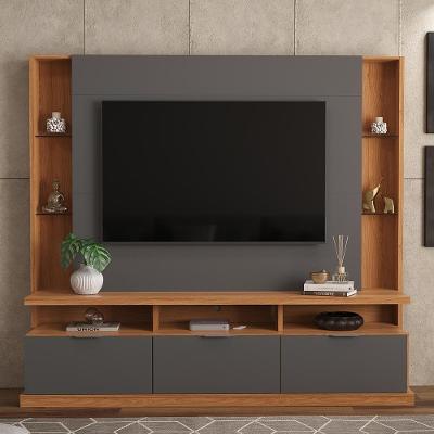 Estante Home Para Tv Até 70" 3 Portas Lukaliam Móveis Bilbao Jequitiba-cinza Perolizado Jequitiba-cinza Perolizado
