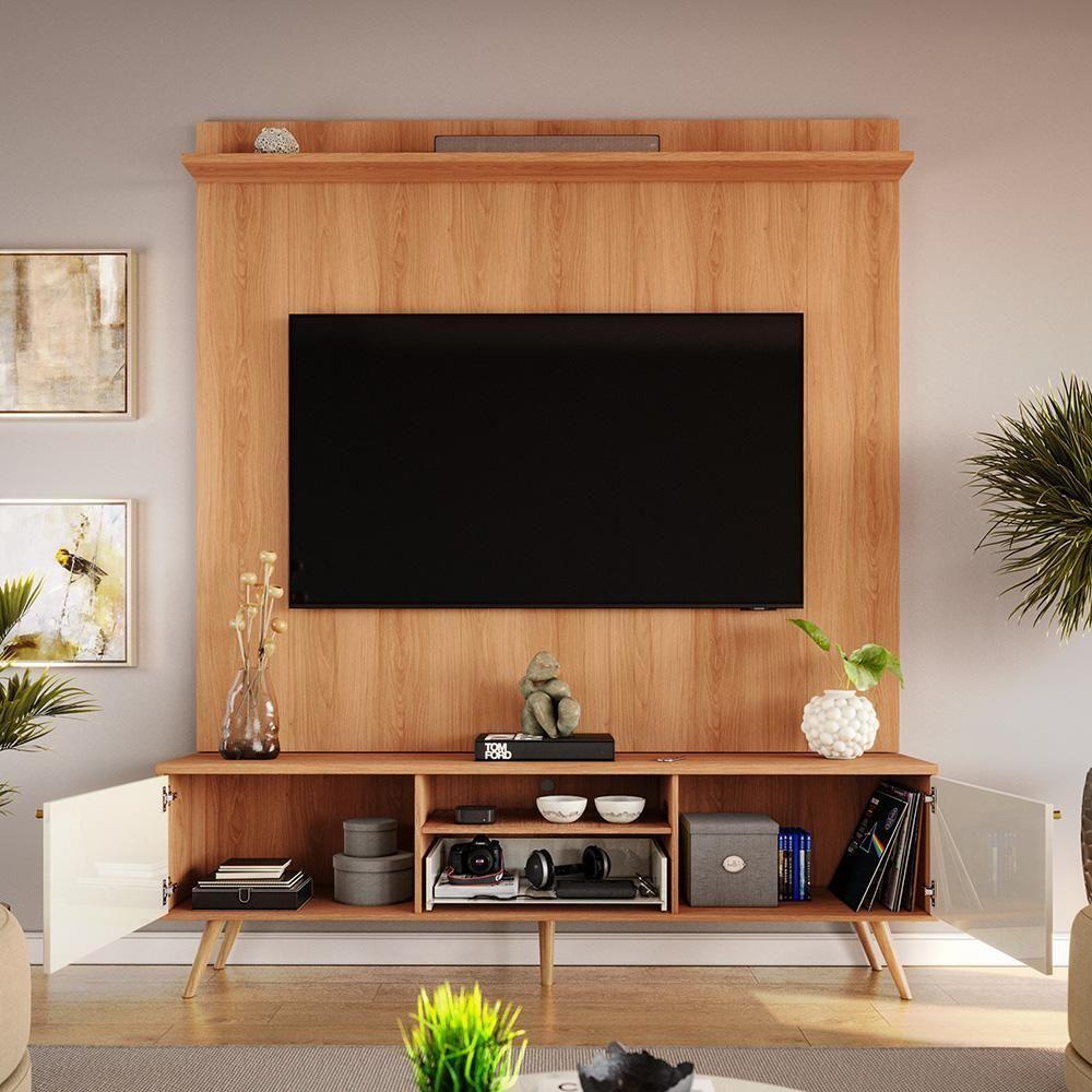 Rack Com Painel Sevilla - Mdp Efeito Ripado 3d Jequitibá-off White - Lukaliam Móveis - 3