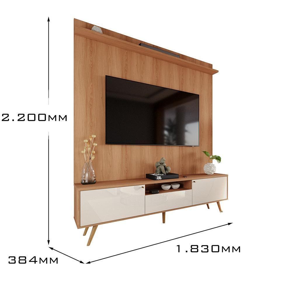Rack Com Painel Sevilla - Mdp Efeito Ripado 3d Jequitibá-off White - Lukaliam Móveis - 5