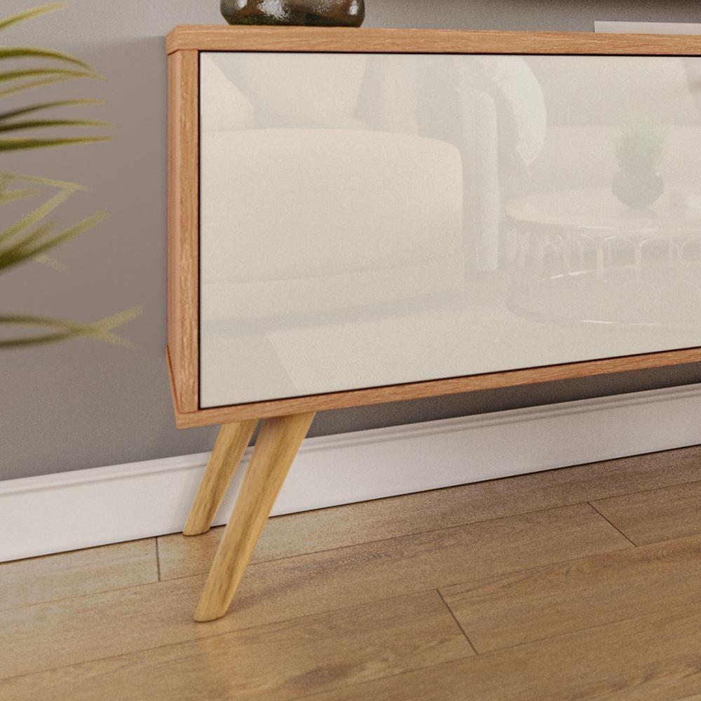 Rack Com Painel Sevilla - Mdp Efeito Ripado 3d Jequitibá-off White - Lukaliam Móveis - 7