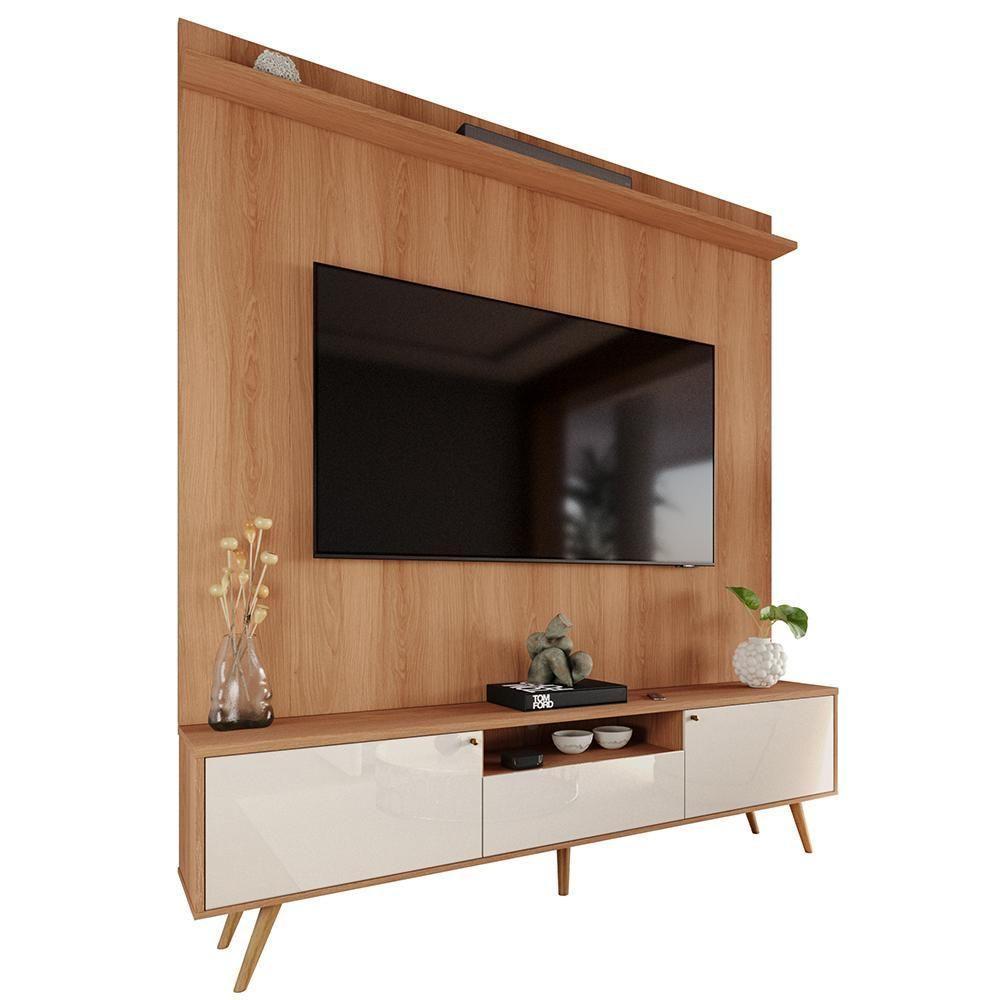 Rack Com Painel Sevilla - Mdp Efeito Ripado 3d Jequitibá-off White - Lukaliam Móveis - 9