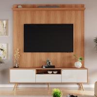 Rack Com Painel Sevilla - Mdp Efeito Ripado 3d Jequitibá-off White - Lukaliam Móveis - 1