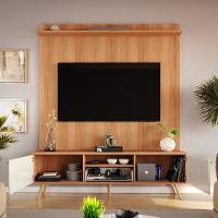 Rack Com Painel Sevilla - Mdp Efeito Ripado 3d Jequitibá-off White - Lukaliam Móveis - 3