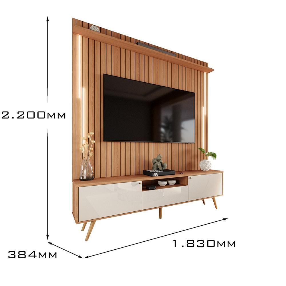Rack Com Painel Sevilla Led Efeito Ripado 3d Para Tv Até 70 Polegadas 183cm Jequitibá-off White - 5