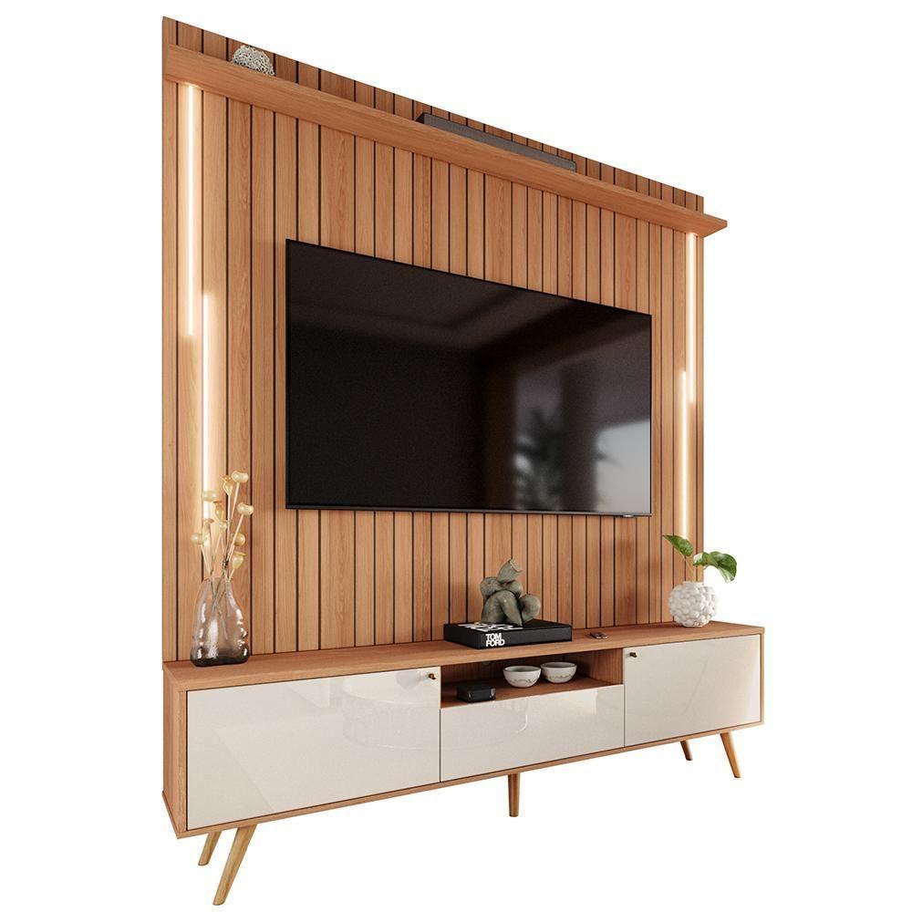 Rack Com Painel Sevilla Led Efeito Ripado 3d Para Tv Até 70 Polegadas 183cm Jequitibá-off White - 9