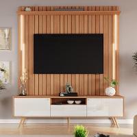 Rack Com Painel Sevilla Led Efeito Ripado 3d Para Tv Até 70 Polegadas 183cm Jequitibá-off White - 2