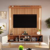 Rack Com Painel Sevilla Led Efeito Ripado 3d Para Tv Até 70 Polegadas 183cm Jequitibá-off White - 3