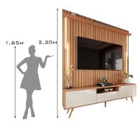 Rack Com Painel Sevilla Led Efeito Ripado 3d Para Tv Até 70 Polegadas 183cm Jequitibá-off White