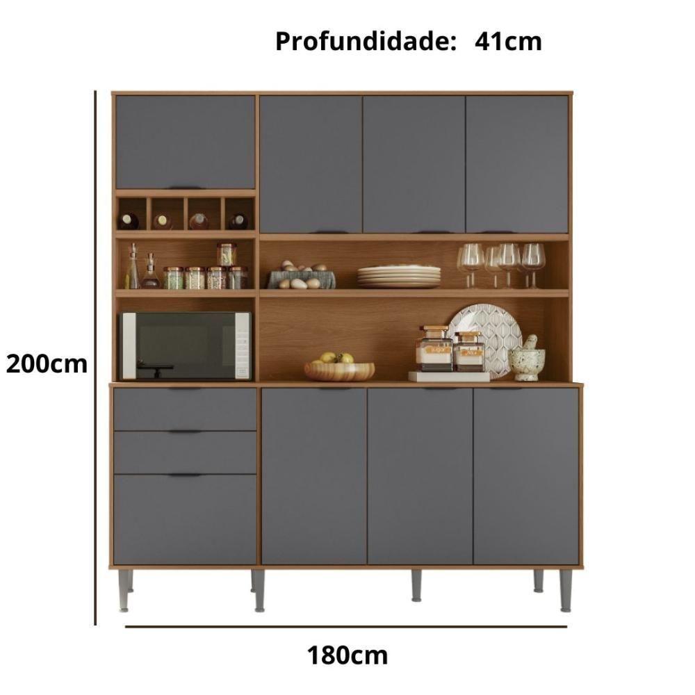 Cozinha Compacta Viena 8 Portas E 2 Gavetas Lukaliam Móveis Jequitiba-cinza Fosco - 3
