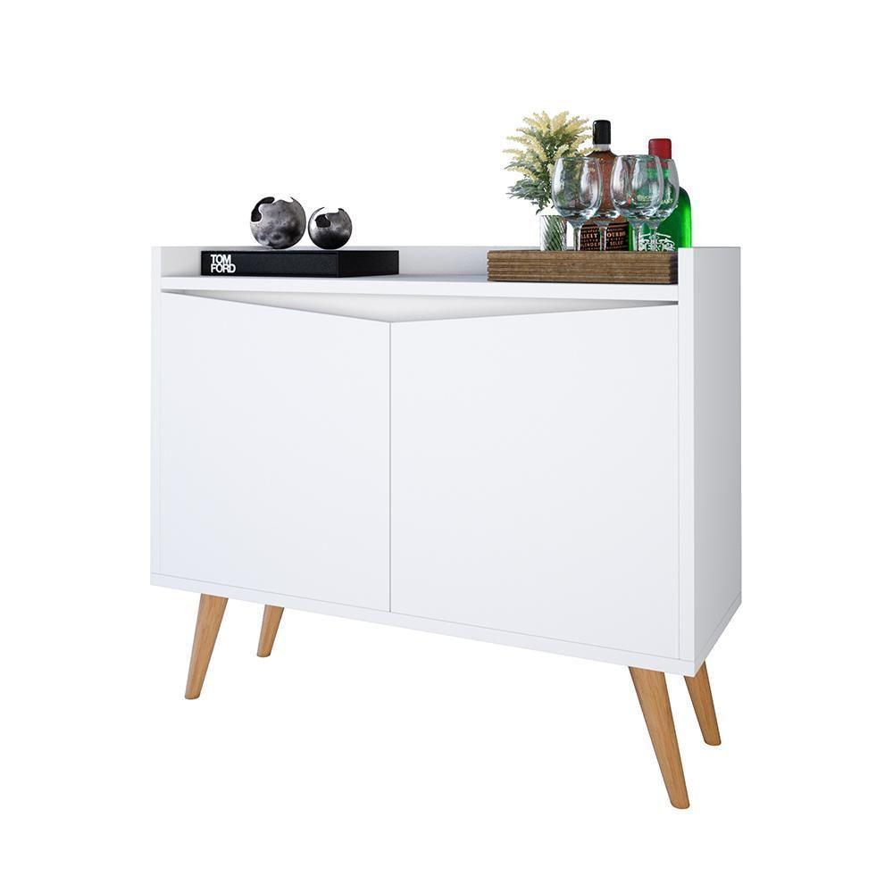 Aparador Buffet Merlin - 2 Portas Com Pés Retrô Em Mdf-mdp Branco - Movelove Branco - 3