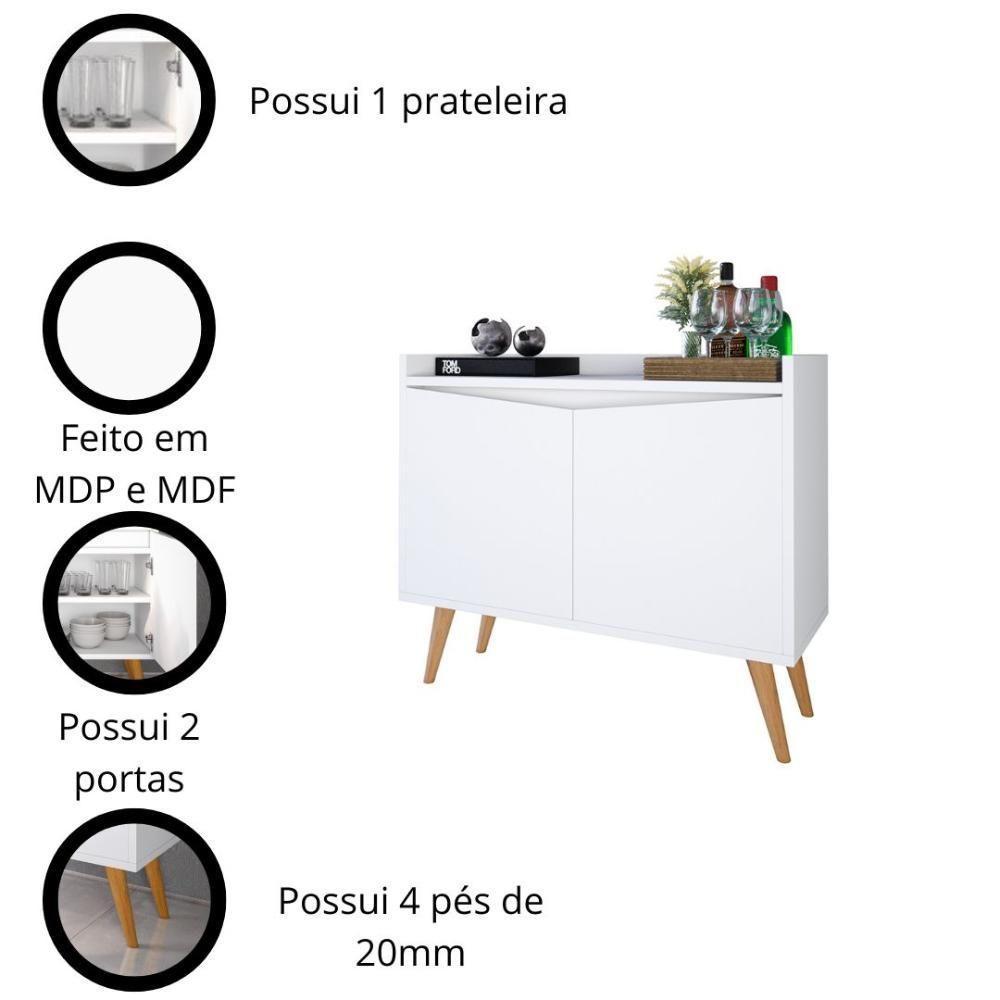 Aparador Buffet Merlin - 2 Portas Com Pés Retrô Em Mdf-mdp Branco - Movelove Branco - 5