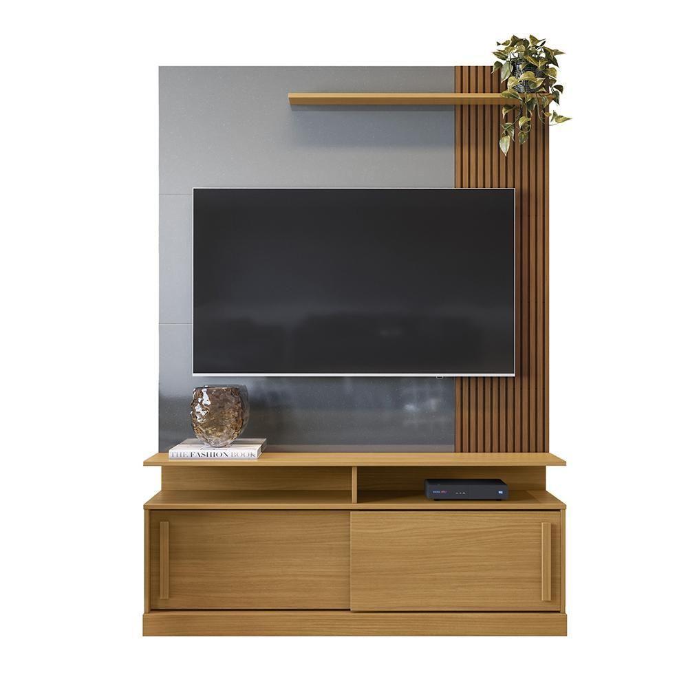 Rack Home Painel Chicago - Mdf Rodízios E Portas De Correr Para Tv Até 60" Tauari-cinza Perolizado - Lukaliam Móveis - 8