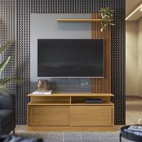 Rack Home Painel Chicago - Mdf Rodízios E Portas De Correr Para Tv Até 60" Tauari-cinza Perolizado - Lukaliam Móveis - 1