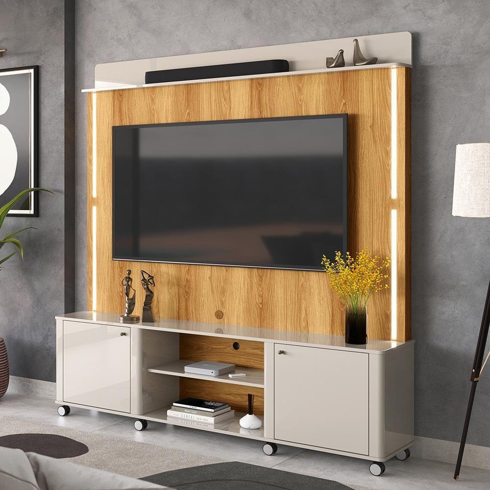 Home Para Tv Até 75 Led Ripado 3d 1,83m Off White Freijó - Lukaliam Móveis - 1