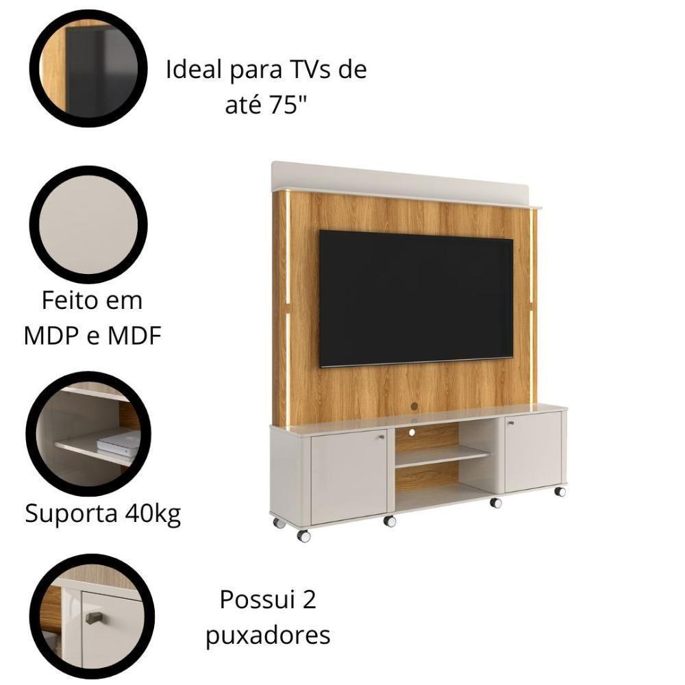 Home Para Tv Até 75 Led Ripado 3d 1,83m Off White Freijó - Lukaliam Móveis - 3